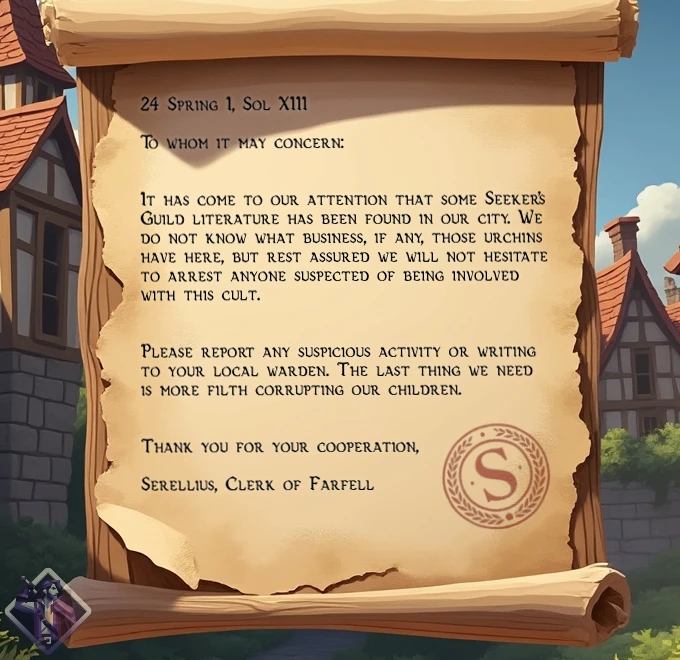 A notice from the clerk of Farfell